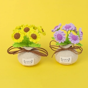Handgemachte Gehäkelte Blumen Topfpflanze Garn Künstliche Gänseblümchen Sonnenblume Mini Desktop Ornament Geschenk