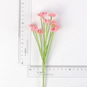 Handmade crochet pink baby breath bouquet with 9 flowers and pearls, 15cm height