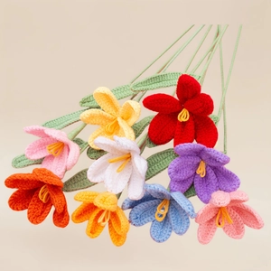 Handmade Crochet Tulip Flowers Cotton Yarn Knitted Realistic Floral Bouquet Home Desktop Decoration Mother Day Gift Charming