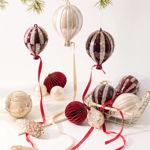 Christmas Hot Air Balloon Hanging Ornaments PVC Glitter Velvet Striped Baubles For Festive Holiday Xmas Tree Decor Elegant