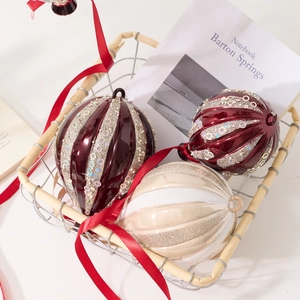 Handcrafted burgundy and champagne hot air balloon Christmas ornaments with glitter details