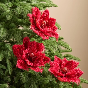 Fiori Di Natale Artificiali Borgogna Con Paillettes Luccicanti Tessuto Velluto Magnolia Poinsettia Arredamento Festa