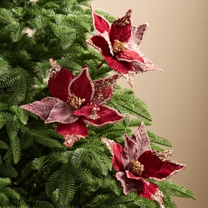 Fiori Di Poinsettia Artificiali Di Natale Velluto Glitter Oro Rosso Vino Addobbi Albero Decorazione Vaso