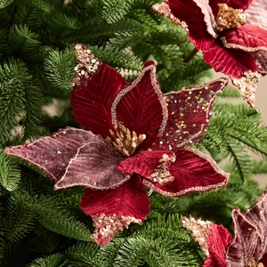 Stella di Natale in velluto bordeaux lussuosa con bordi glitterati dorati decorazione