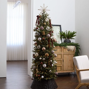 Pre-Lit Artificial Christmas Pencil Tree PE Slim Green Pine Tree With Warm Lights Home Living Room Holiday Festive Party Floor Decoration