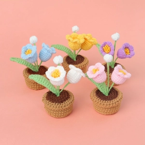 Crochet Lily Of The Valley Mini Potted Plant Knitted Wool Flower Desk Ornament Handmade Home Decor Gift