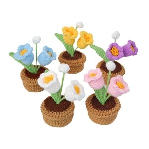 Handmade crochet lily of the valley potted plants in five colors for home table decor