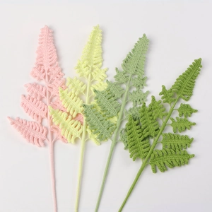 Handmade Crochet Fern Leaf Yarn Artificial Plant Knit Foliage For Home Wedding Party Decor DIY Floral Arrangement Craft