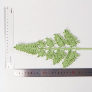 Handmade crochet green fern leaf, 26cm length, for DIY floral decor and wedding gifts