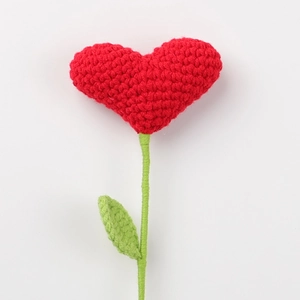 Handmade crochet red heart flower bouquet gift with green stem for Teachers' Day