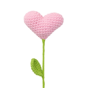 Handmade pink crochet heart flower bouquet with green stem for Teacher's Day gift