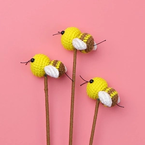 Handmade crochet honey bee floral picks set of three for flower arrangements decoration
