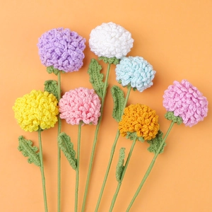 Handmade Crochet Ping Pong Chrysanthemum Artificial Flower Bouquet For Home Decor Wedding Photography Props Gift