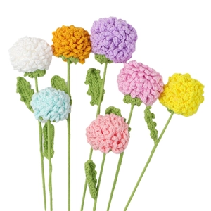 Handmade crochet puff flower bouquet in seven vibrant colors for home decoration
