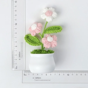 Mini planta en maceta de flores tejidas a mano para decoración de hogar y escritorio