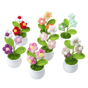 Set de 6 mini macetas de flores tejidas a mano para decoración de hogar y coche regalo