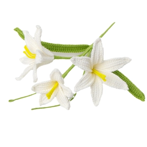 Handmade crochet lily flower with white petals and yellow center for home decor