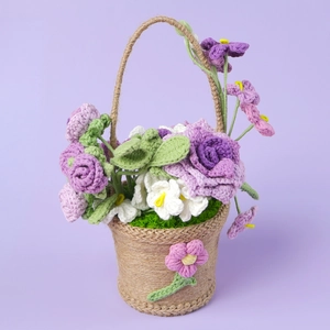 Magnifique panier de fleurs en crochet fait main pour le cadeau de la fête des mères