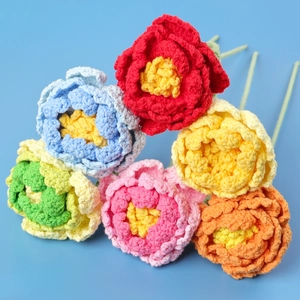 Fleurs Artificielles De Pivoine Au Crochet Faites À La Main Fil De Laine Tissé Floral Esthétique Décoration De Mariage