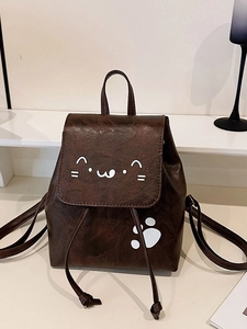 Mini Backpack PU Leather Cute Cartoon Cat Pattern Schoolbag For Women Girls Korean INS Style Casual Daypack Travel Bag