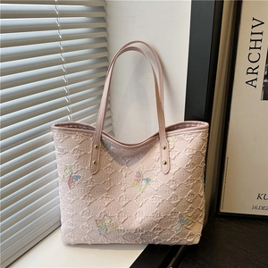 Butterfly Embroidered Nylon Tote Bag For Women Large Capacity Shoulder Bag Casual Daily Commute Fashion Handbag With Embroidery
