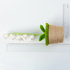 Handmade crochet lily of the valley potted plant decoration, 21cm height white flowers