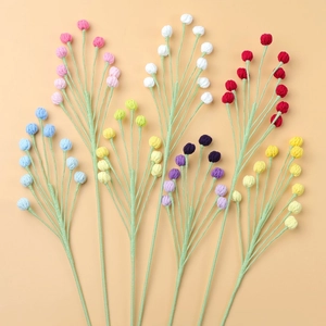 Handmade Crochet Yarn Flower Branch Simulation Berry Stem Simulation Flower DIY Home Decoration Multi Color Knitting Floral Accessory