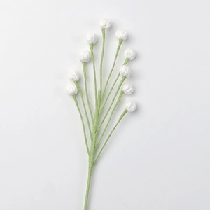 Handmade crochet snowberry branch with 11 white flower heads for home vase decoration