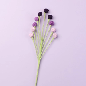 Handmade crochet purple flower bouquet with knit berry buds for home floral decoration