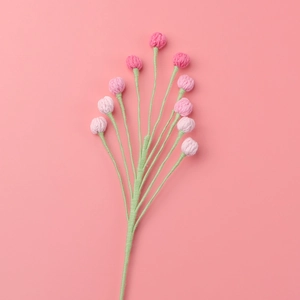 Handmade crochet bouquet with pink snow fruit flower buds for home floral decor