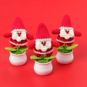 Ornamento Pianta in Vaso Babbo Natale Uncinetto Fatto a Mano Lavorato Maglia Lana Decorazione Tavolo Natalizia Regalo Festivo