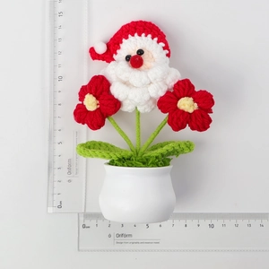 Handmade crochet Santa Claus mini potted plant ornament for Christmas desktop decor