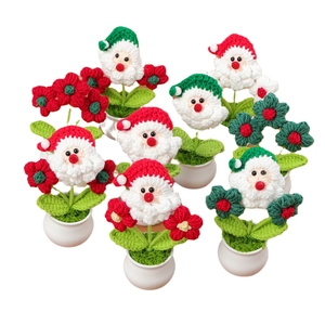 Handmade crochet Christmas Santa Claus potted plant for desk and car decoration
