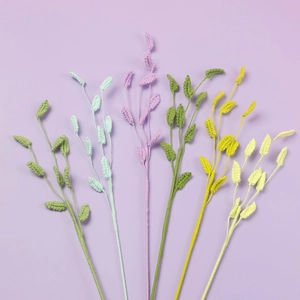 Handmade Crochet Artificial Plant Branch Knitted Yarn Leaves Decorative For Home Wedding Office Pastoral Style Realistic