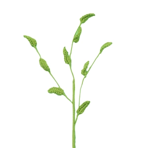 Handmade crochet green plant stem with woven leaves for home decoration and floral arrangements