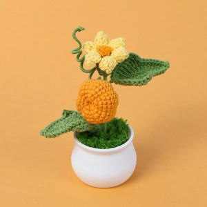Handmade crochet orange fruit and flower potted plant desk ornament for spring