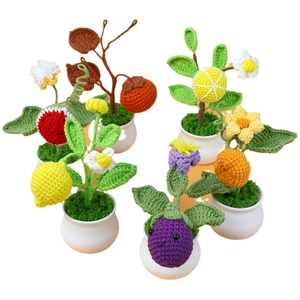 Handmade crochet mini fruit and vegetable potted plants for tabletop decoration