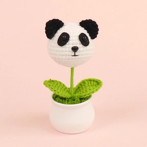 Handmade crochet panda mini potted plant for desktop decoration and creative gift