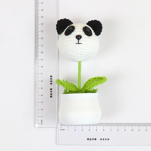 Handmade crochet panda potted plant dimensions showing 15cm height and 6cm width