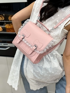 Sac à dos rose doux avec dentelle blanche et nœuds pour femmes à la mode