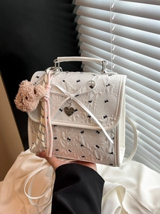 Mini Zaino Borsa A Tracolla Donna PU Garza A Bolle Fiocco Pendente A Cuore Goffrato Stile Dolce Viaggio Casual Ragazze