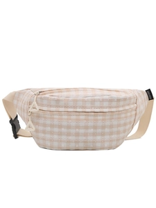 Striped canvas waist bag with large capacity and double zippers for casual summer styling