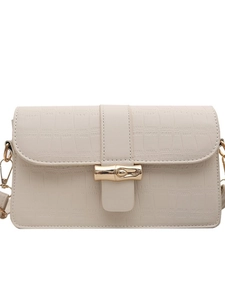Elegant off-white crocodile embossed rectangular shoulder bag with golden bamboo lock