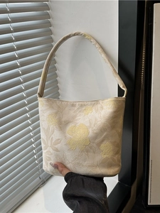 Damen Retro Blumen Jacquard Beuteltasche Leinwand Handtasche Neuer Chinesischer Stil Große Kapazität Lässige Schultertasche
