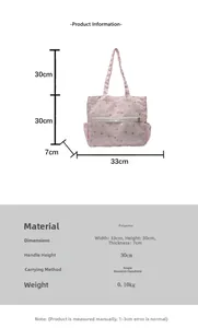 Detaillierte Größenangaben für die rosa karierte Polyester-Einkaufstasche mit Sternen