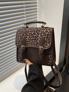 Damen Retro Britischer Stil Leopardenmuster Rucksack PU Leder Patchwork Kleiner Schultertasche Casual Fashion Mini Schulranzen