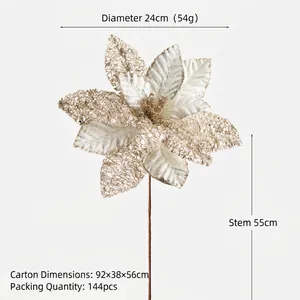 Artificial Christmas flower with silver champagne sequins and beads on long stem