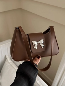 Sac Sous Le Bras Baguette Femme Cuir PU Boucle Noeud Métal Fermoir Magnétique Vintage Chic Sac À Épaule