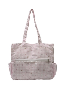 Niedlicher rosa karierter Rucksack mit Sternen- und Blumenmustern für Schülerinnen
