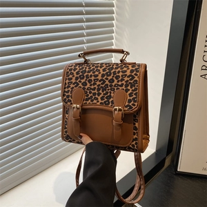 Women Leopard Print PU Leather Backpack Retro Fashion Small Schoolbag For Autumn Casual Daily Travel Use Mini Backpack